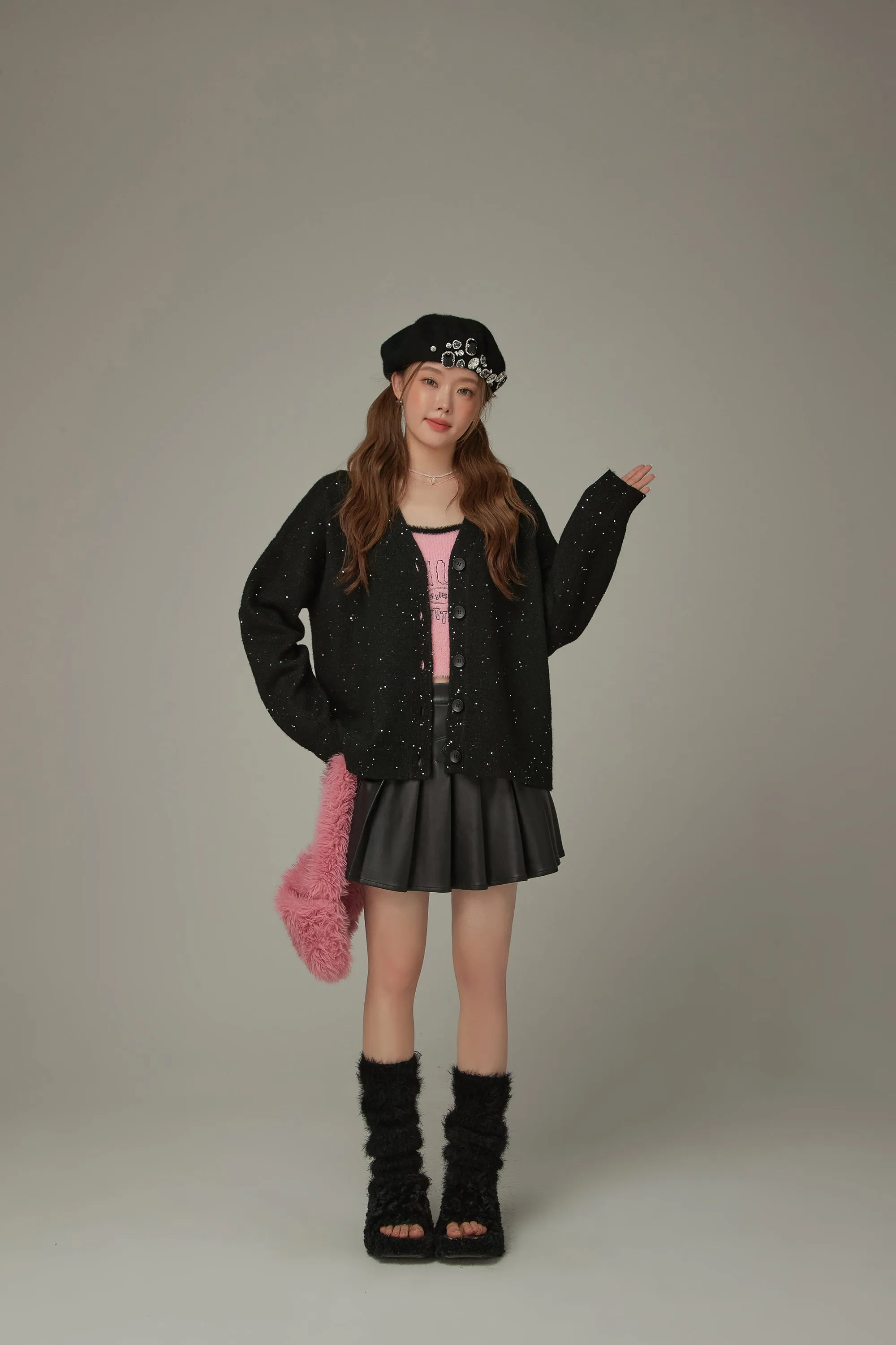 Specks Dotted V-Neck Knit Cardigan