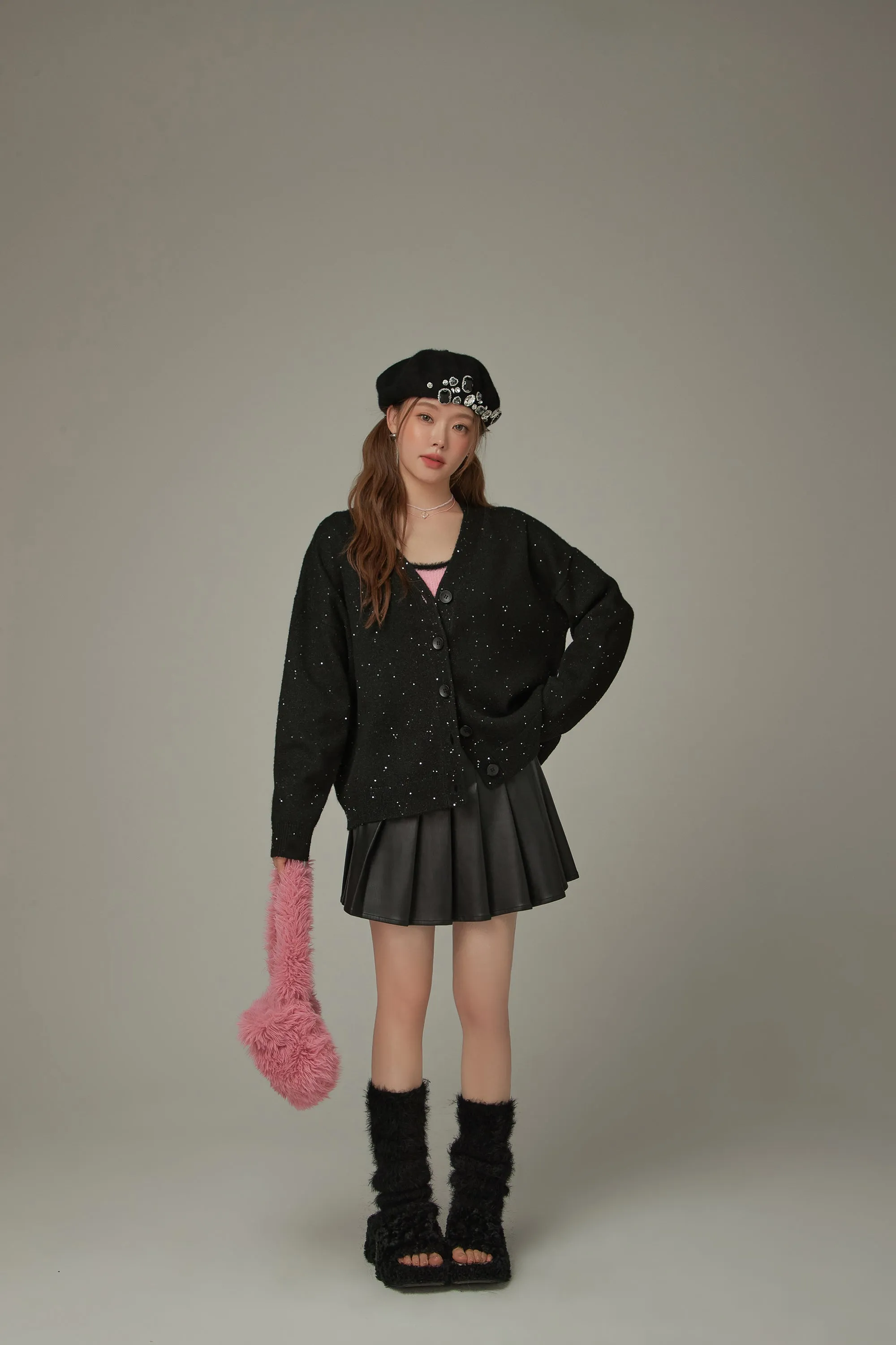 Specks Dotted V-Neck Knit Cardigan