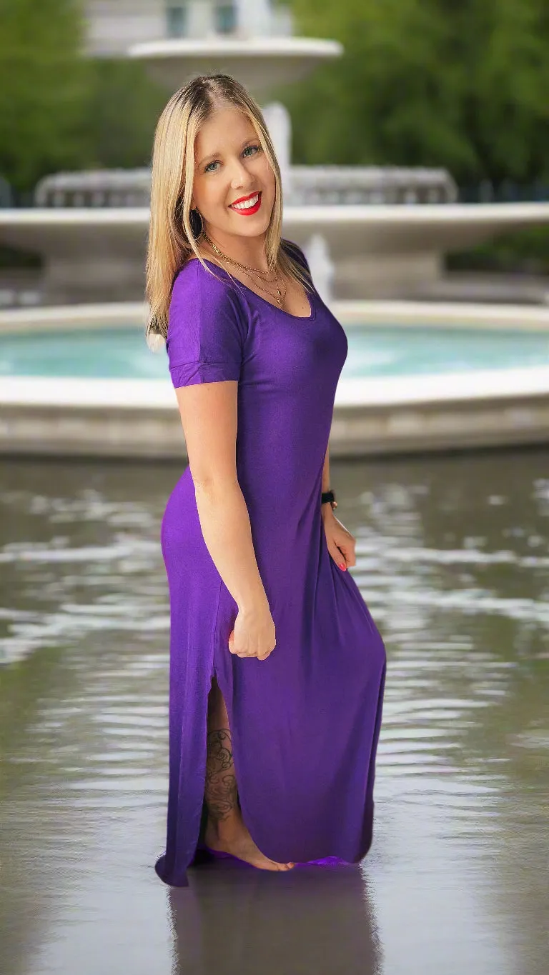 Stacey Short Sleeve Maxi Dress: Purple