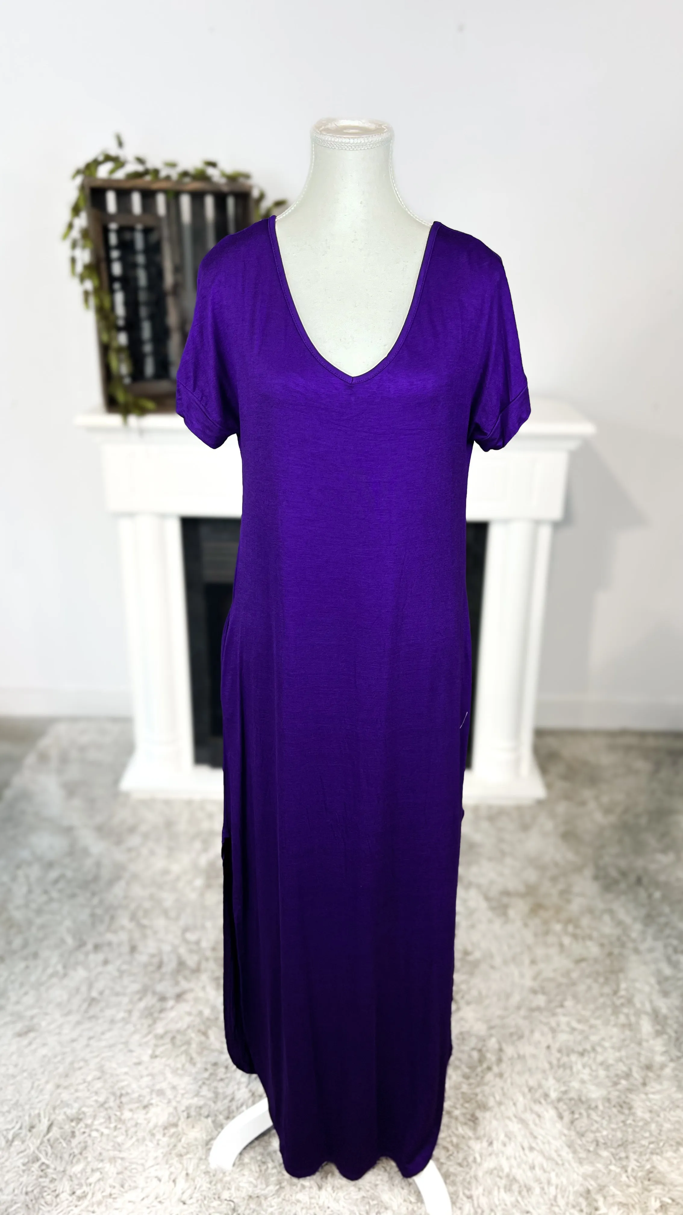 Stacey Short Sleeve Maxi Dress: Purple
