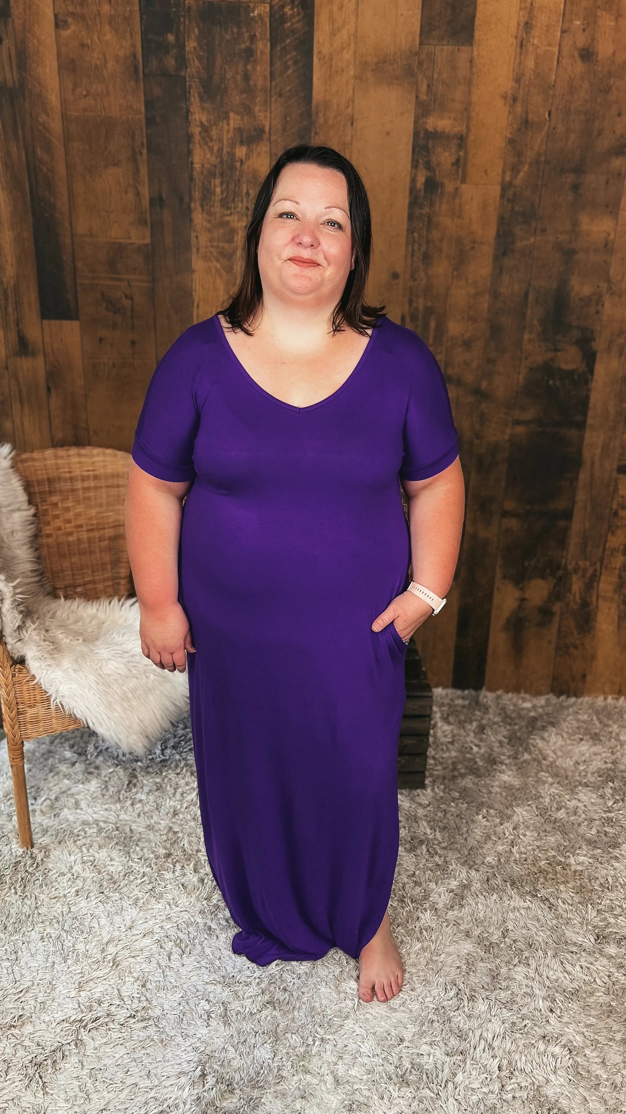 Stacey Short Sleeve Maxi Dress: Purple