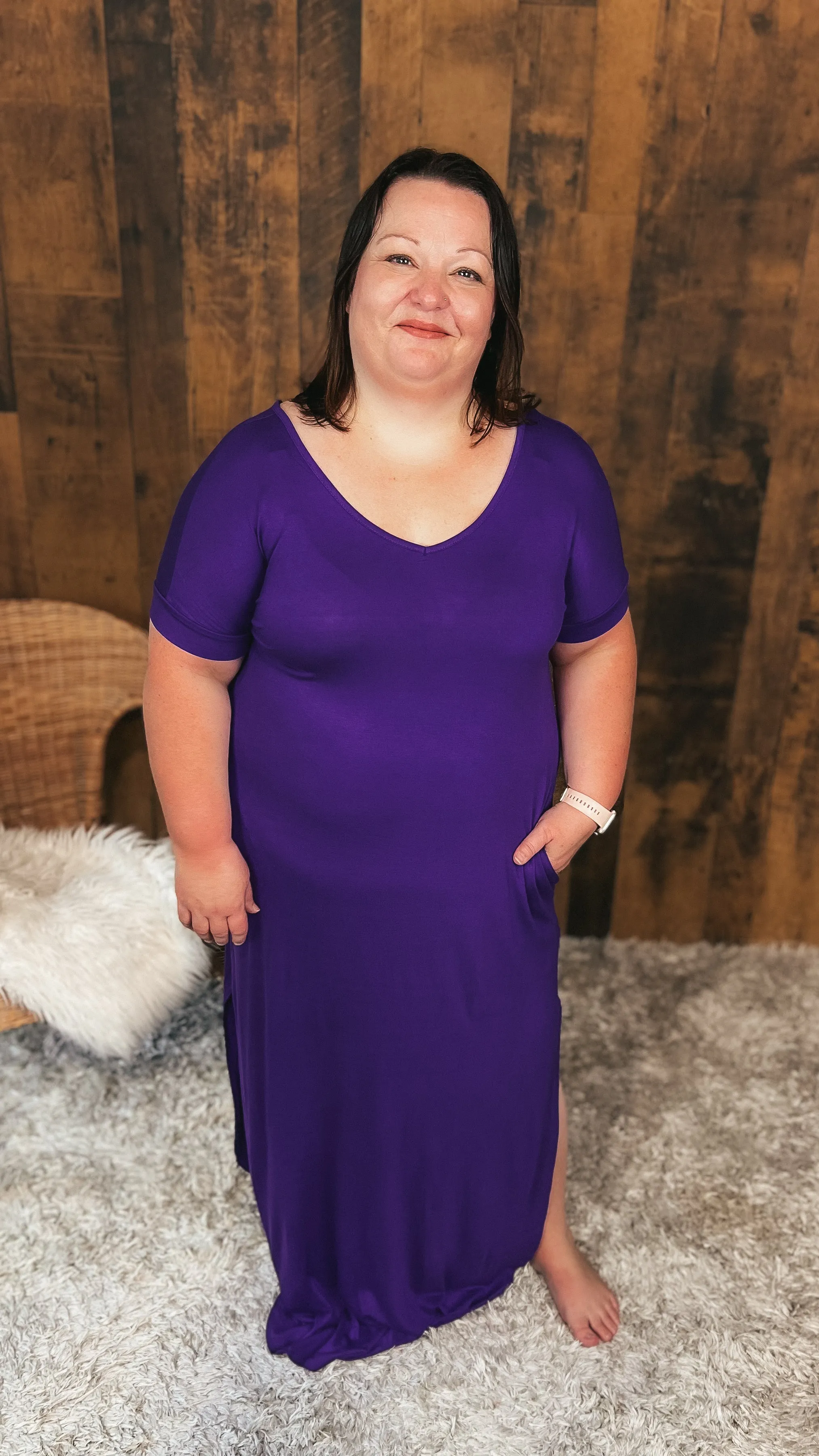 Stacey Short Sleeve Maxi Dress: Purple