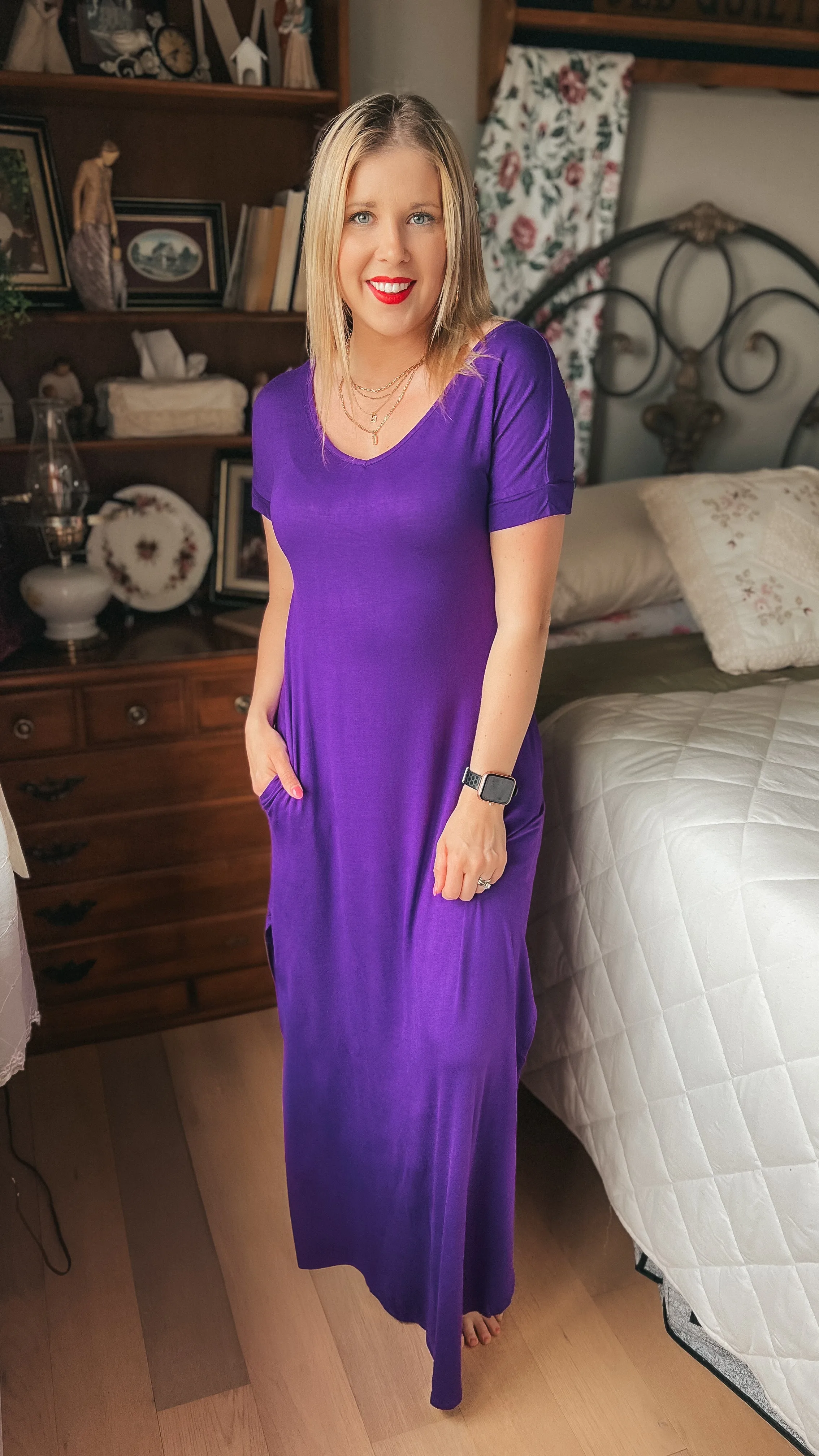 Stacey Short Sleeve Maxi Dress: Purple