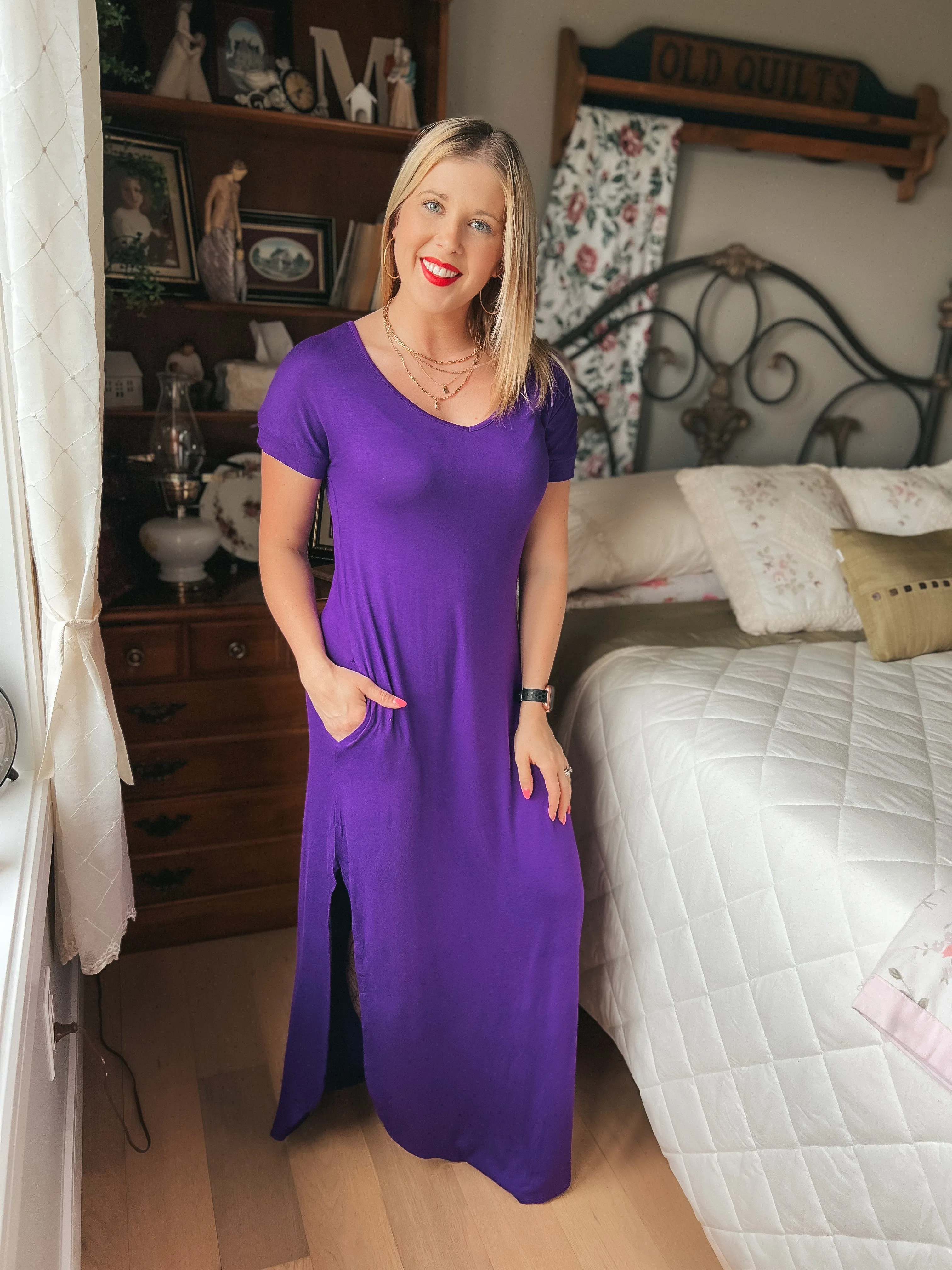 Stacey Short Sleeve Maxi Dress: Purple