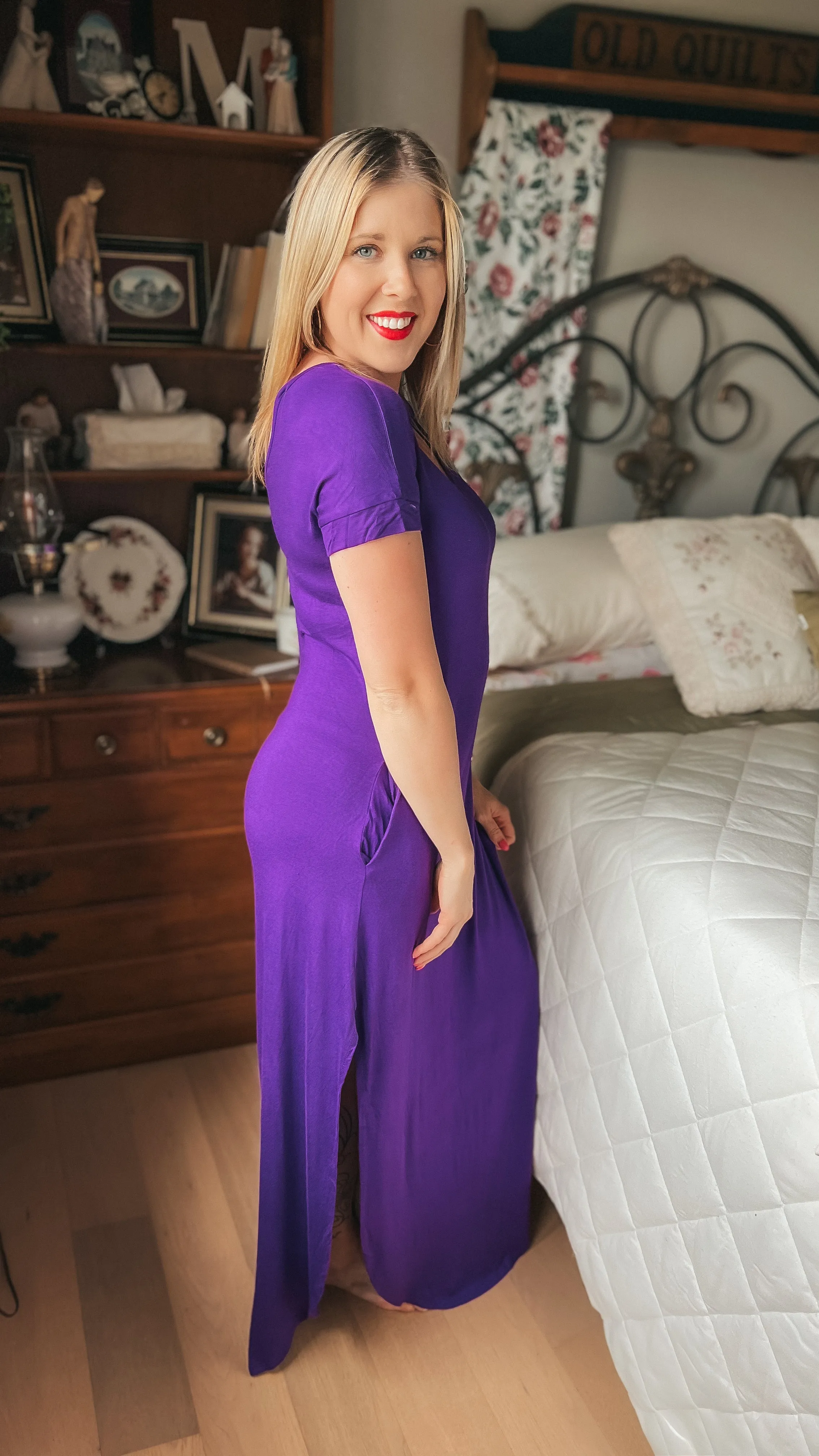 Stacey Short Sleeve Maxi Dress: Purple