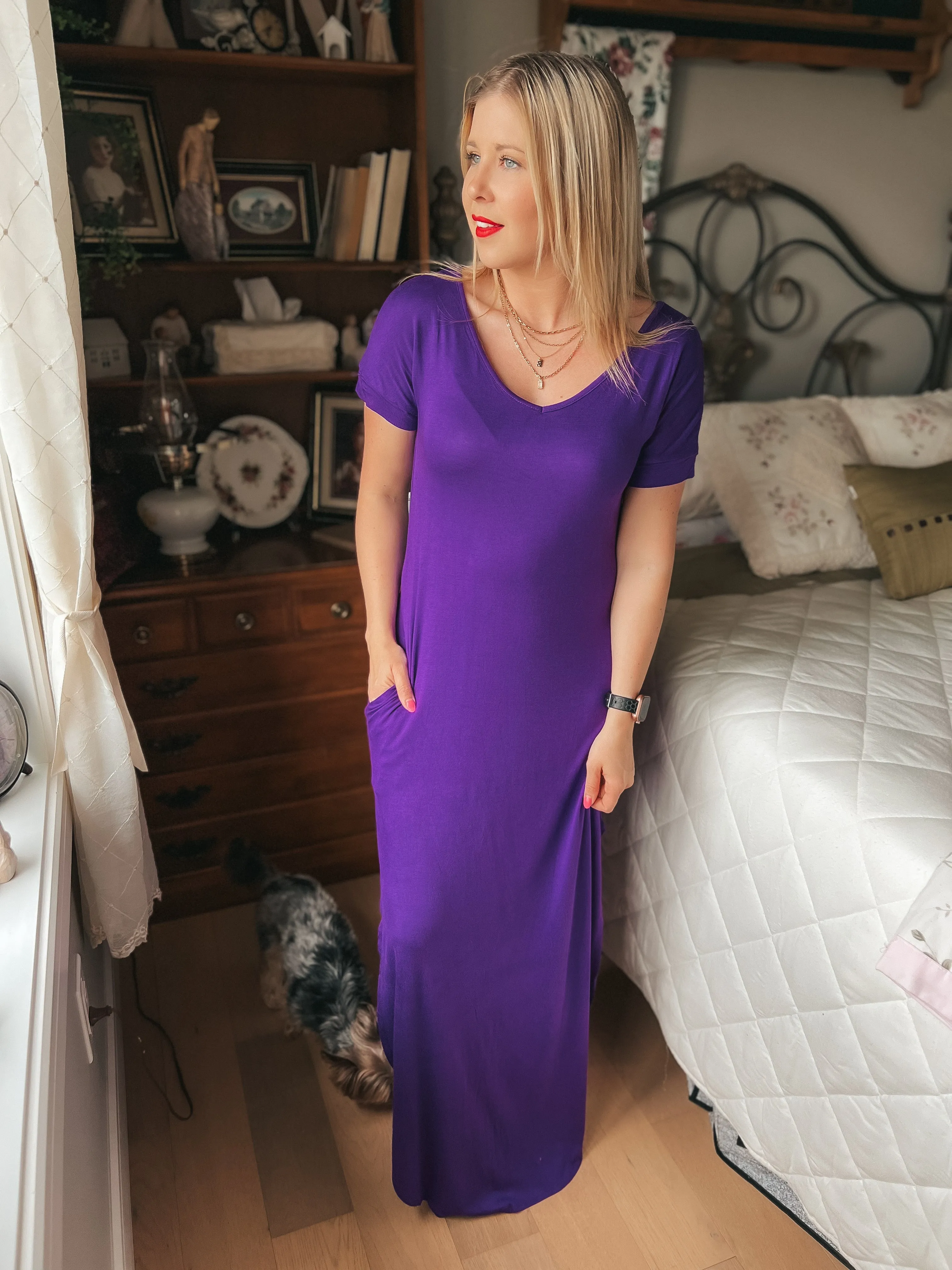 Stacey Short Sleeve Maxi Dress: Purple