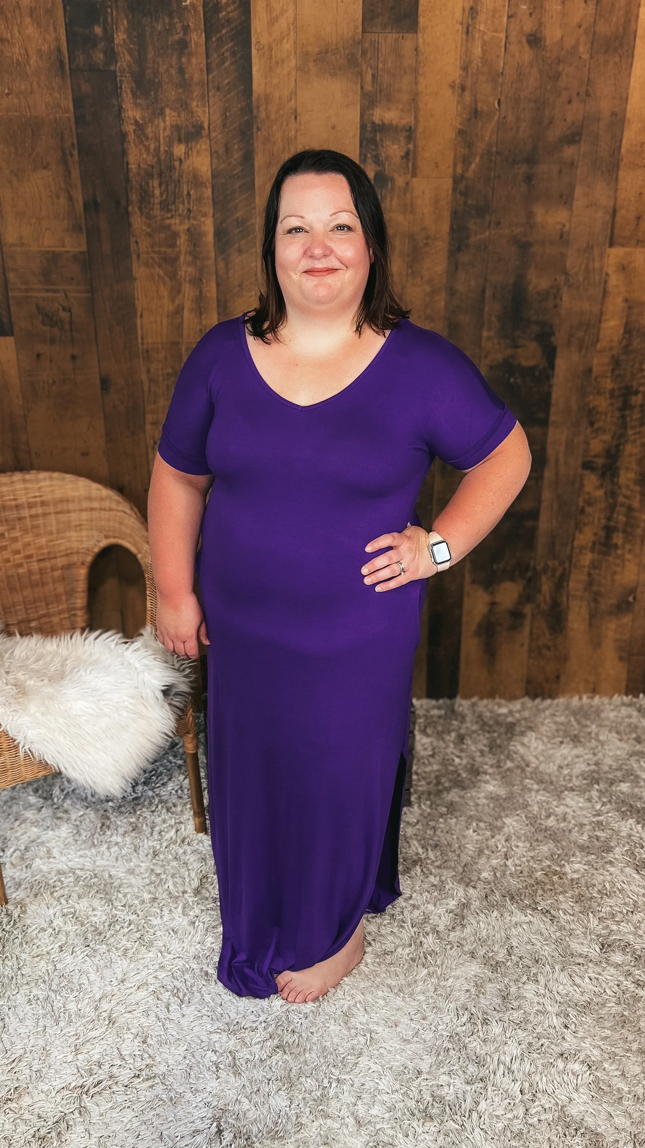 Stacey Short Sleeve Maxi Dress: Purple