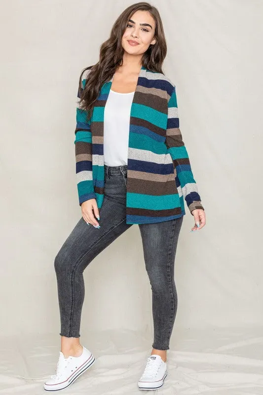 Stripe Elbow Patch Cardigan-Plus