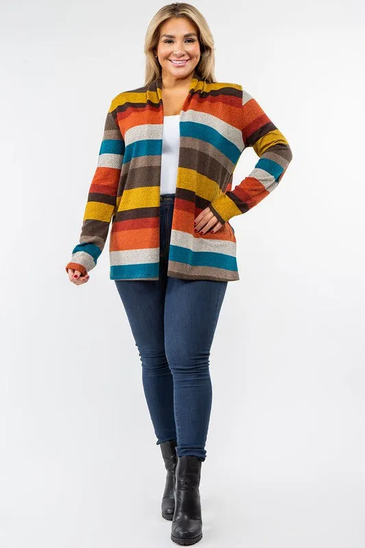 Stripe Elbow Patch Cardigan-Plus
