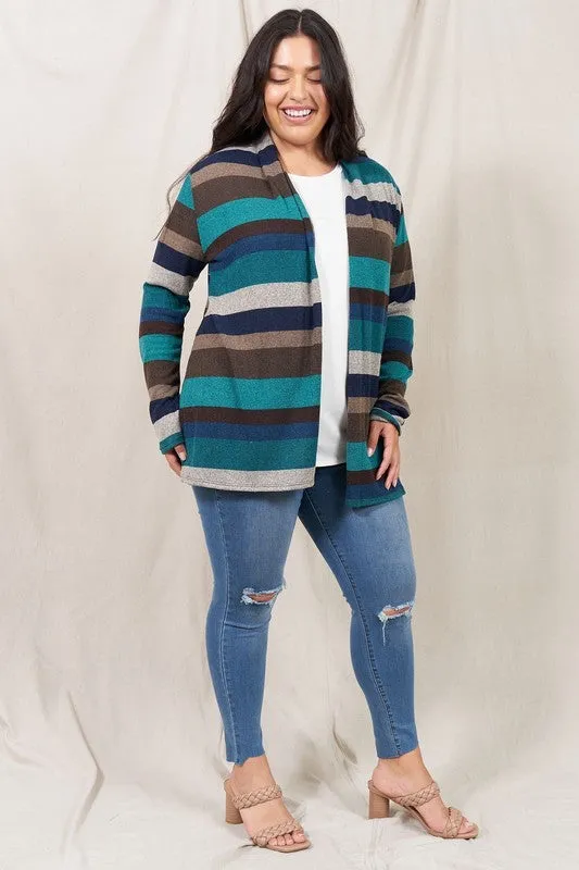 Stripe Elbow Patch Cardigan-Plus