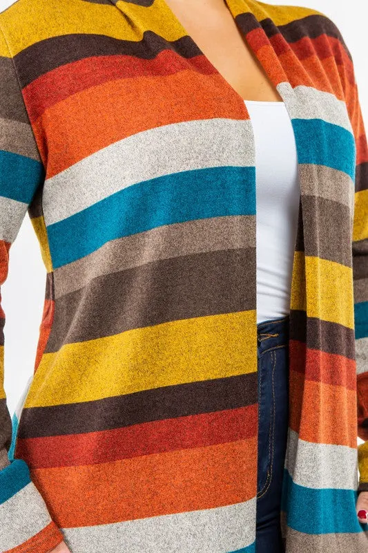 Stripe Elbow Patch Cardigan-Plus