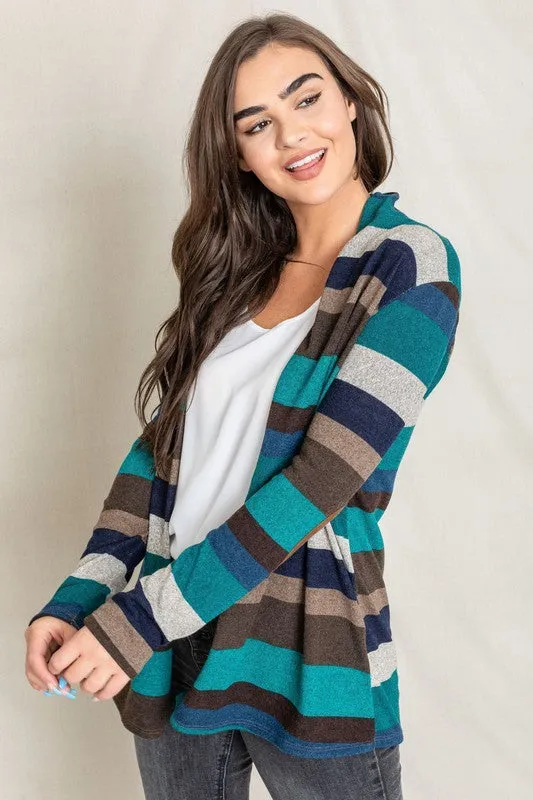 Stripe Elbow Patch Cardigan-Plus