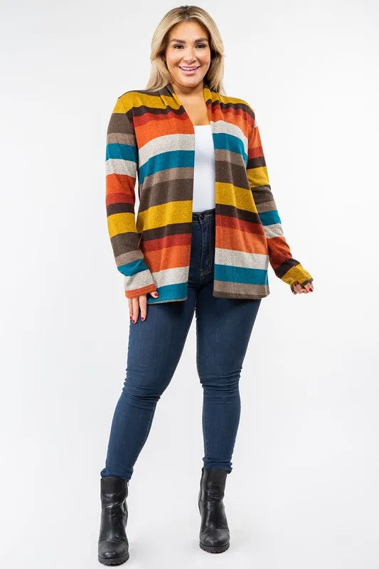 Stripe Elbow Patch Cardigan-Plus
