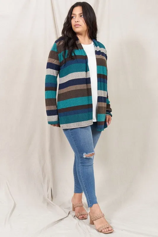 Stripe Elbow Patch Cardigan-Plus