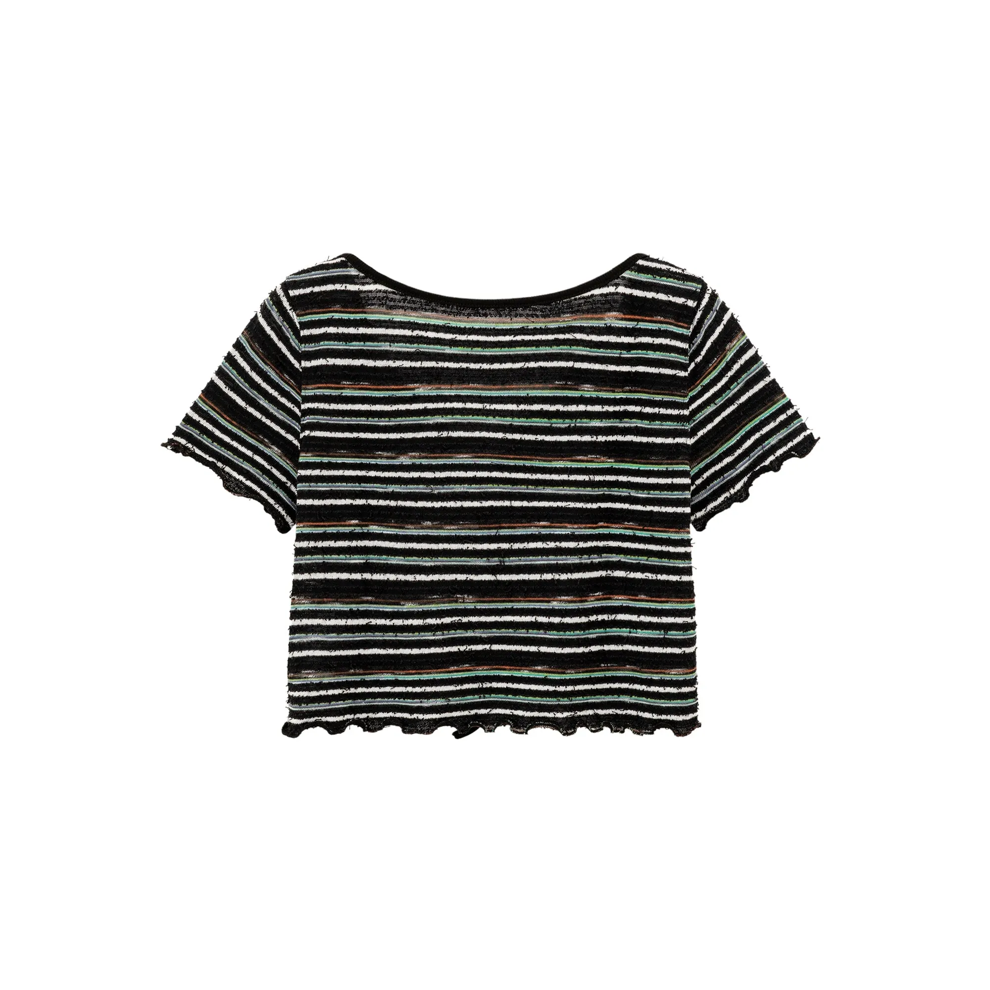 Striped Ribbon Sort Sleeve Cardigan