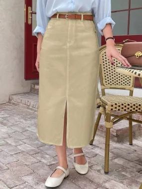 Summer Midi Skirt With Split Hem_Skin