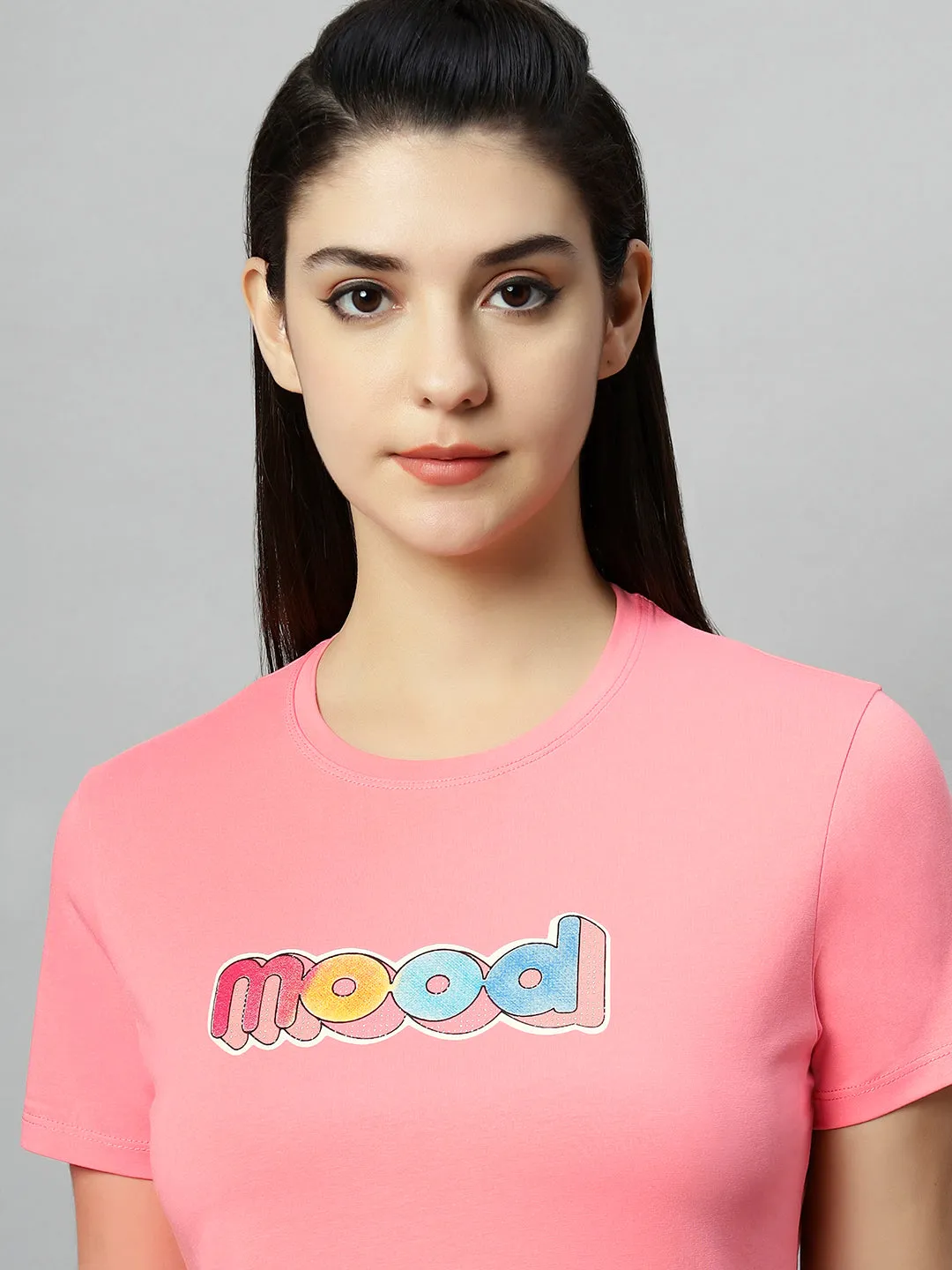 WOMEN COLORFUL MOOD PRINT SOFT COTTON T-SHIRT
