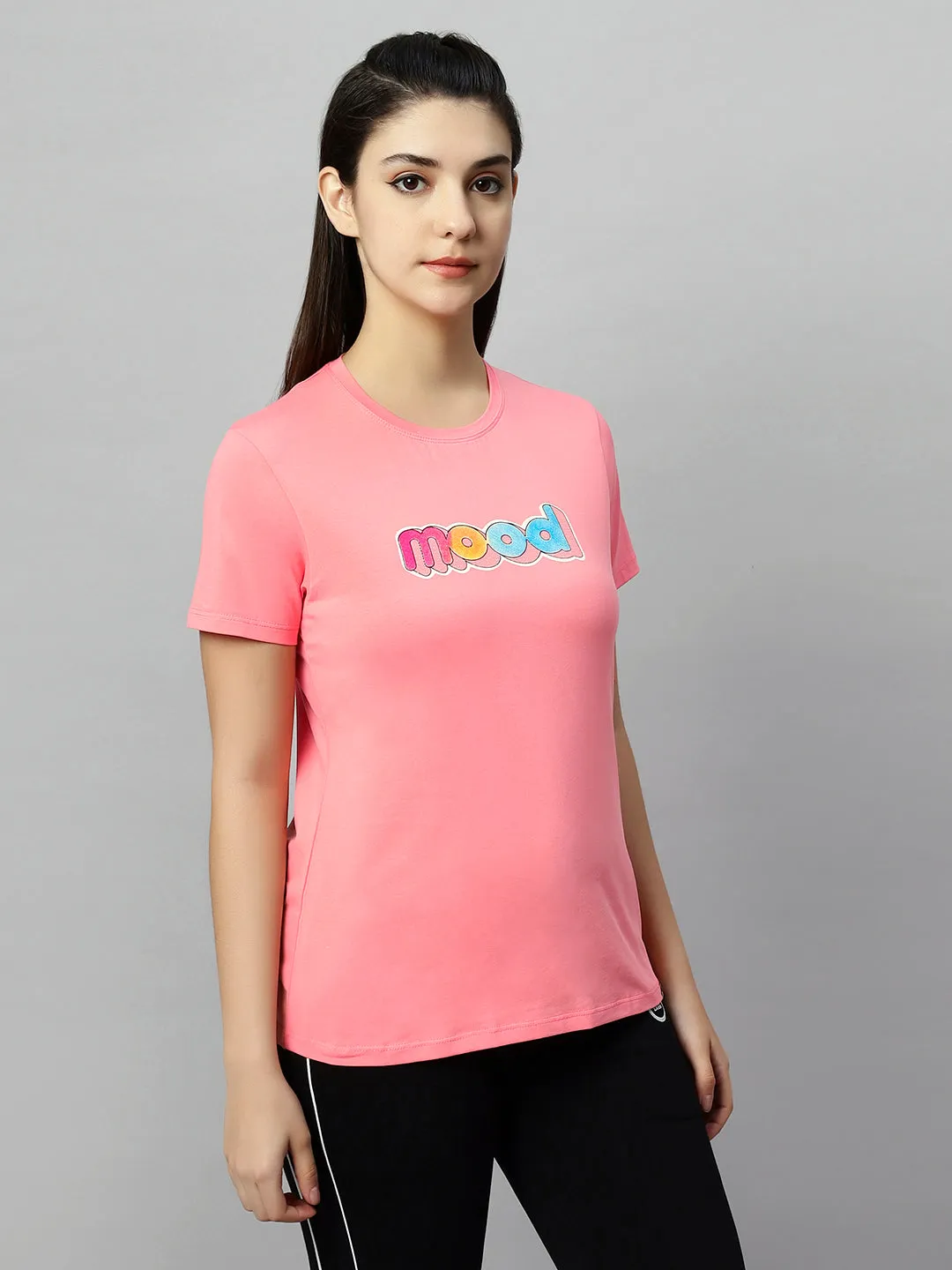 WOMEN COLORFUL MOOD PRINT SOFT COTTON T-SHIRT