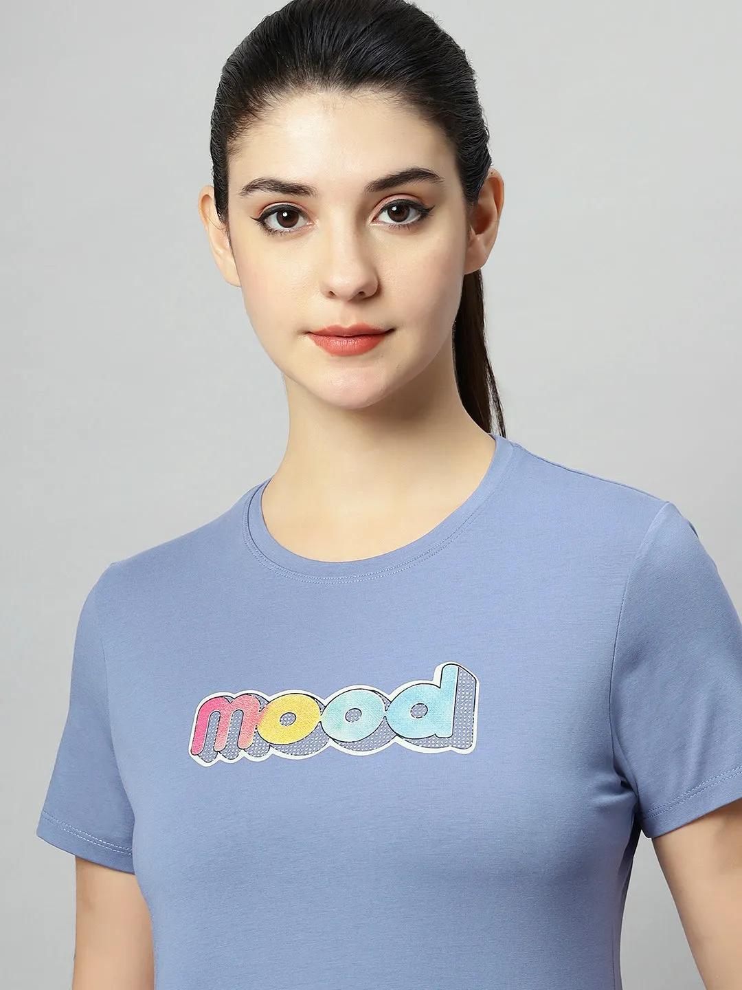 WOMEN COLORFUL MOOD PRINT SOFT COTTON T-SHIRT