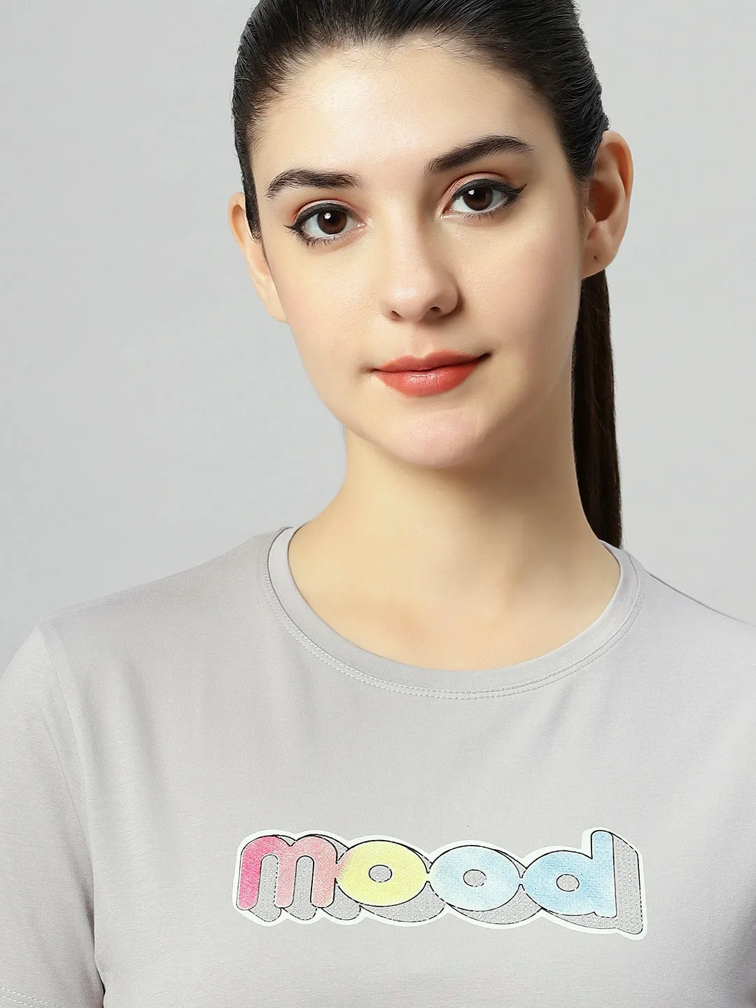 WOMEN COLORFUL MOOD PRINT SOFT COTTON T-SHIRT