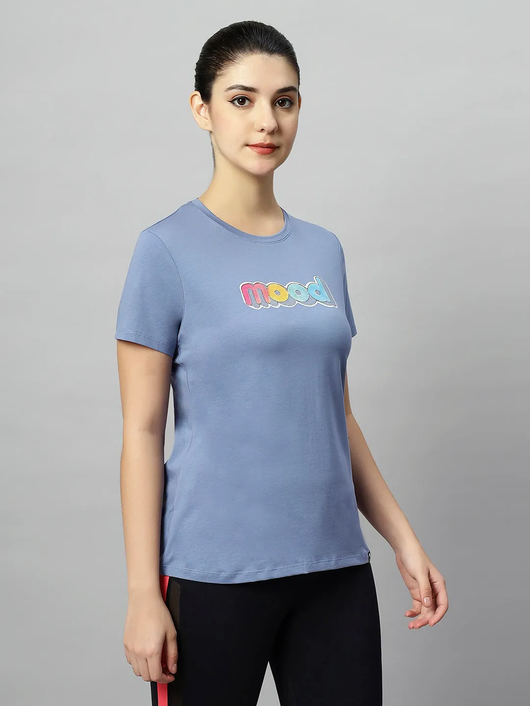 WOMEN COLORFUL MOOD PRINT SOFT COTTON T-SHIRT