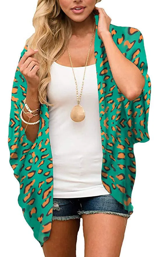 Women Floral Cardigans Chiffon Casual Loose Open Front Cover Ups Tops