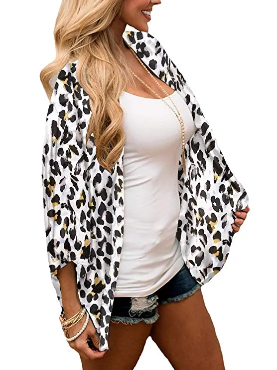 Women Floral Cardigans Chiffon Casual Loose Open Front Cover Ups Tops