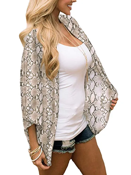 Women Floral Cardigans Chiffon Casual Loose Open Front Cover Ups Tops