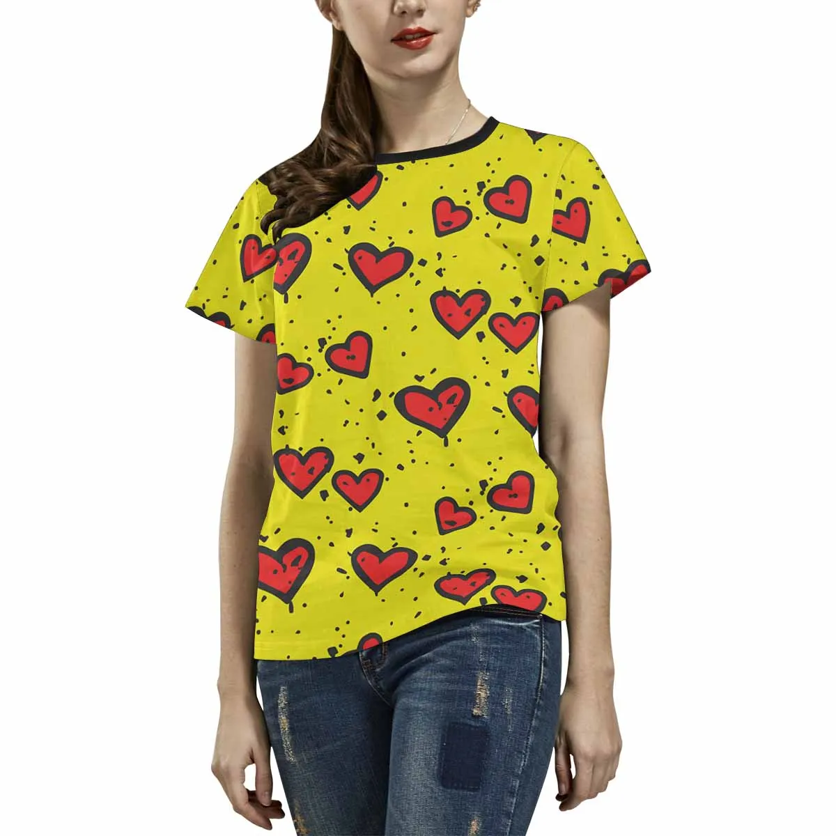 Womens graphic T-Shirts print with Simple red heart sharp pattern
