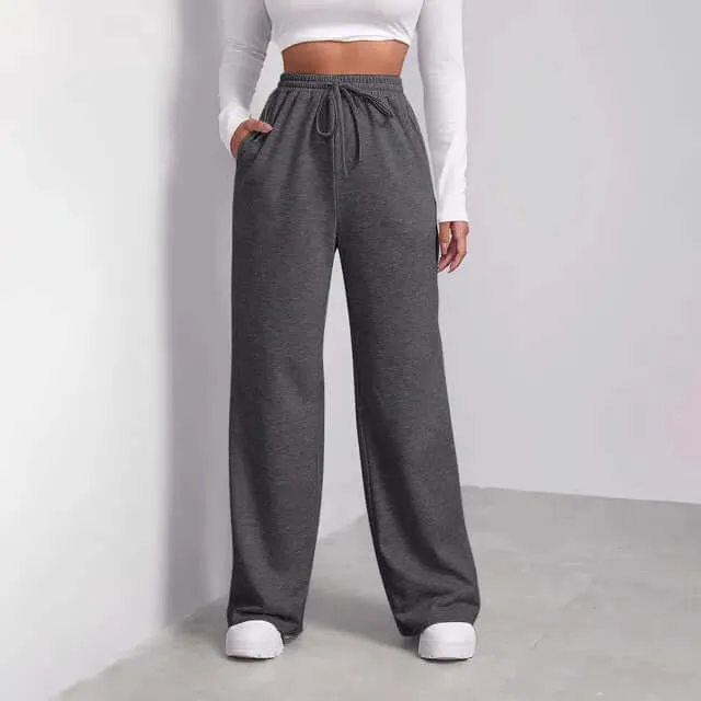 Women's Wide-Leg Elastic Waist Trousers with Pockets
