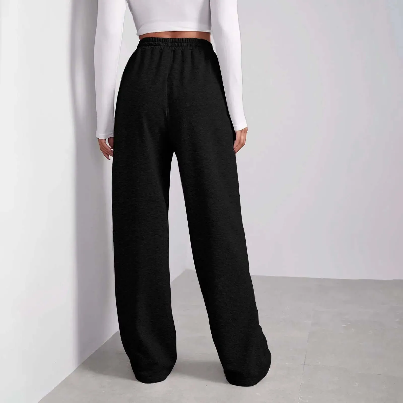 Women's Wide-Leg Elastic Waist Trousers with Pockets