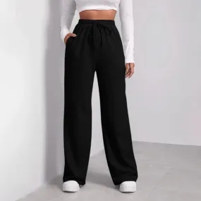 Women's Wide-Leg Elastic Waist Trousers with Pockets
