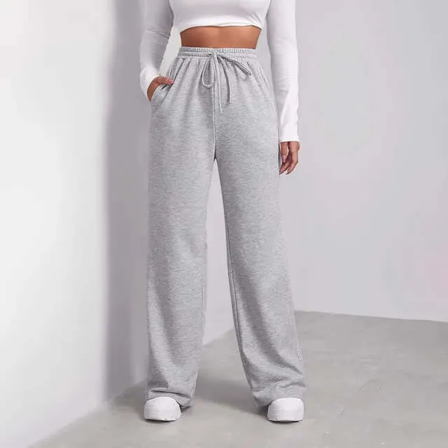 Women's Wide-Leg Elastic Waist Trousers with Pockets