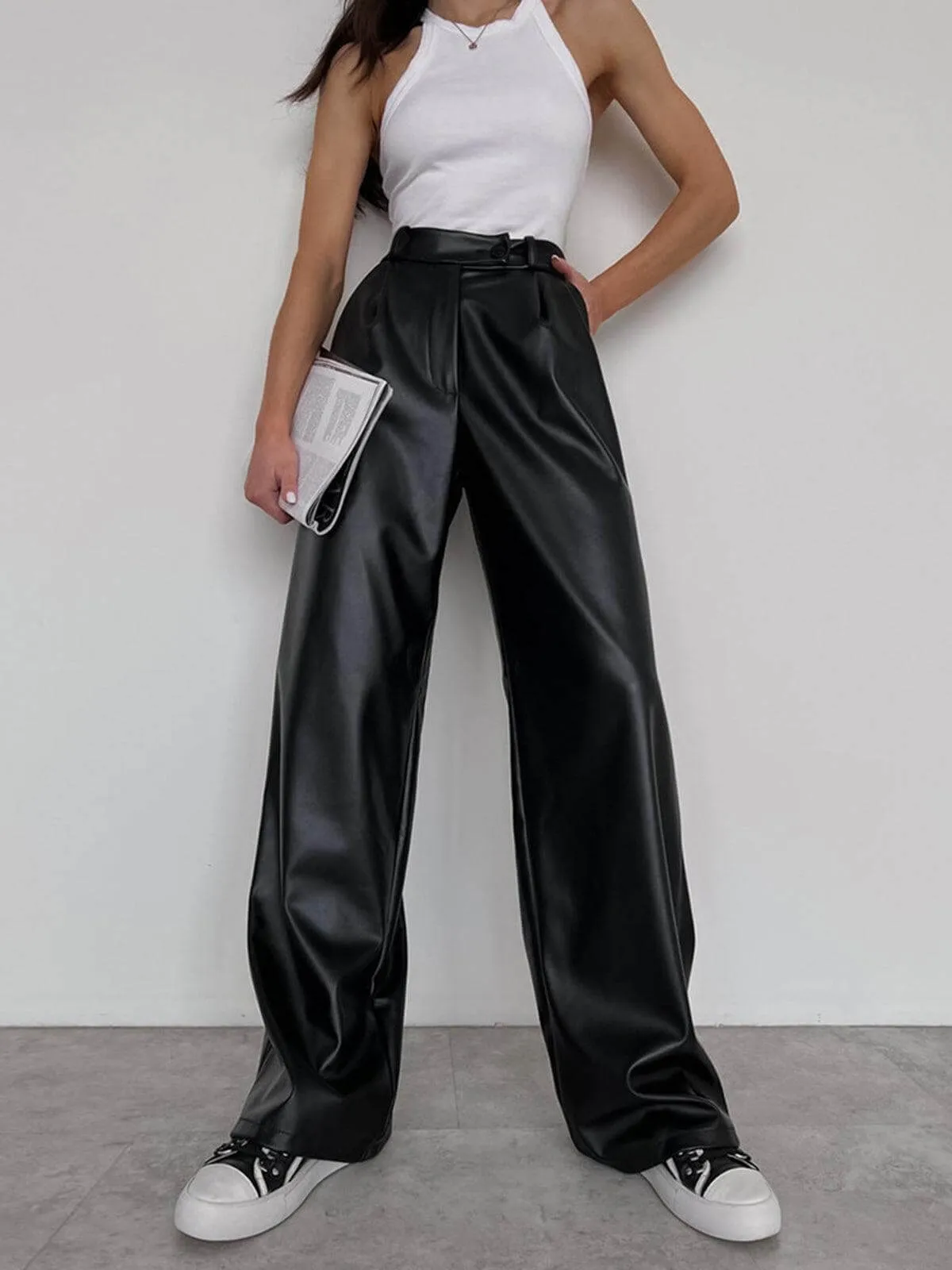 Women's Wide-Leg Faux Leather Trousers