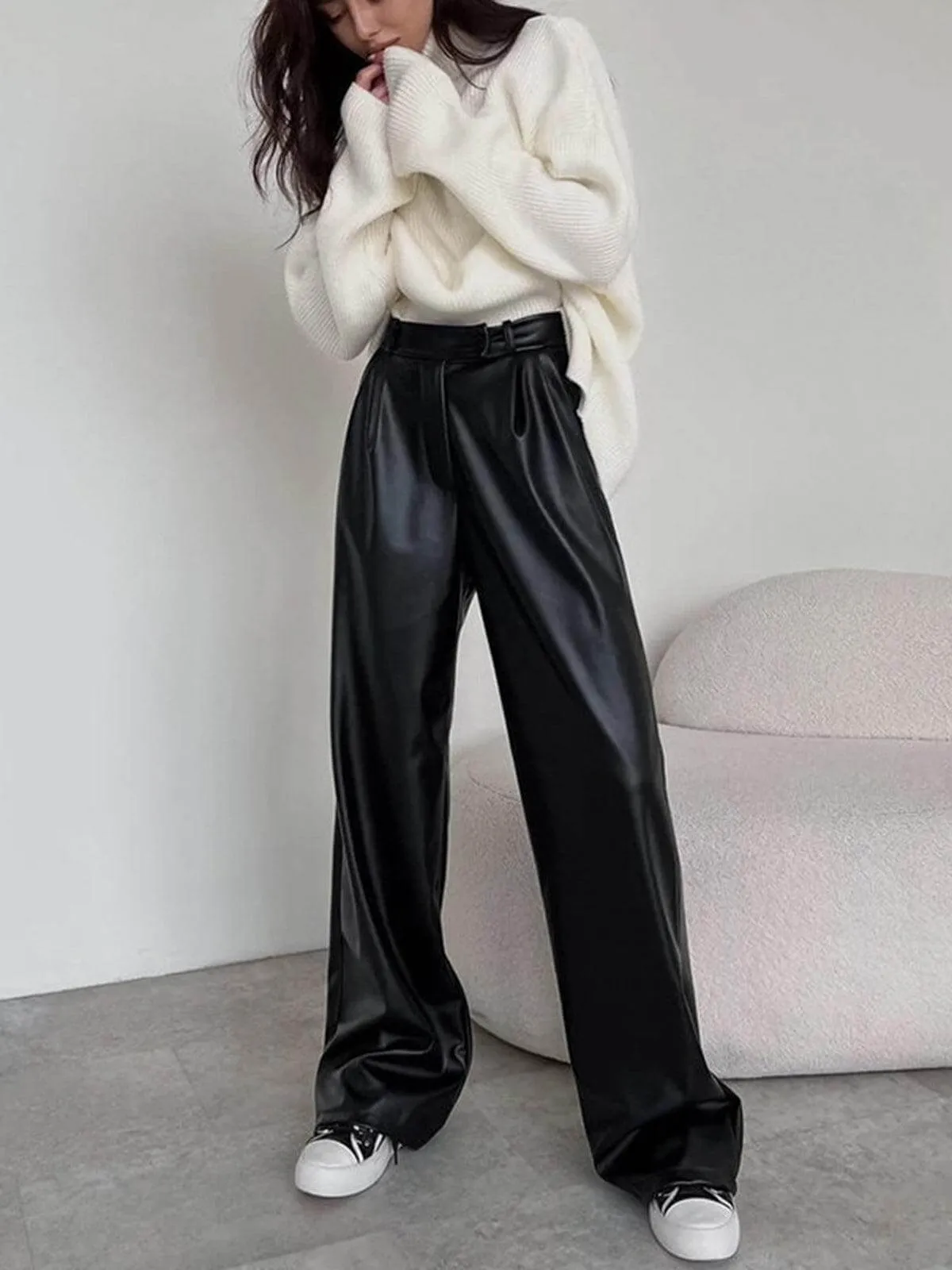Women's Wide-Leg Faux Leather Trousers