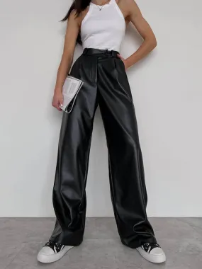 Women's Wide-Leg Faux Leather Trousers